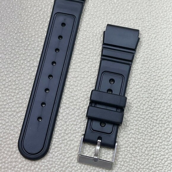 Hadley-Roma 22mm Black Rubber Sport Diver Watch Strap, Pin Buckle, MS957 - Picture 1 of 2